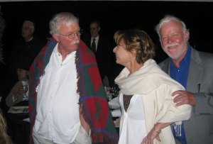 Terry Casteel receiving a smallpox-laced blanket from two pilgrims.
